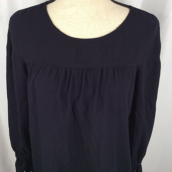 Ann Taylor LOFT Blouse Womens Size Small Ruffle Eyelet Cuff Embroidered Striped - Picture 5 of 8